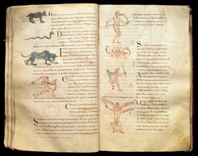 Ms 422 Fol.26v e 27r Percorso della luna attraverso le costellazioni, da 